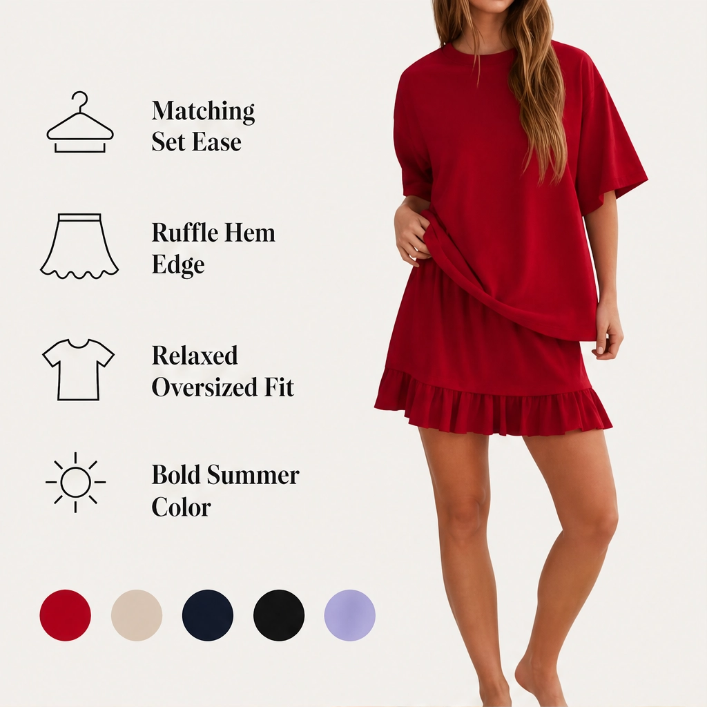 Verandah – Ruffle Hem Two Piece Set with Built-In Shorts + 50% OFF