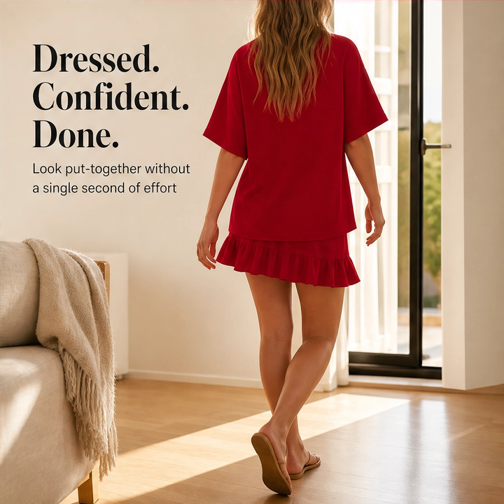 Verandah – Ruffle Hem Two Piece Set with Built-In Shorts + 50% OFF
