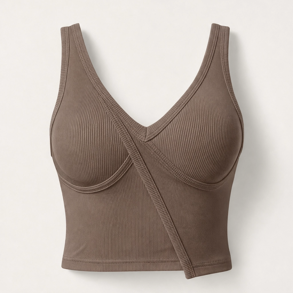 Poise – Built-In Bra Ribbed V-Neck Fitted Tank Top + 50% OFF