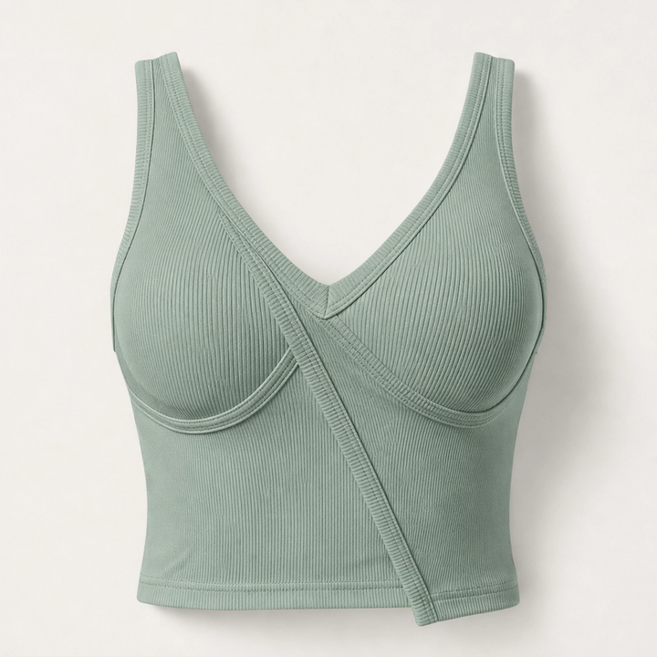 Poise – Built-In Bra Ribbed V-Neck Fitted Tank Top + 50% OFF