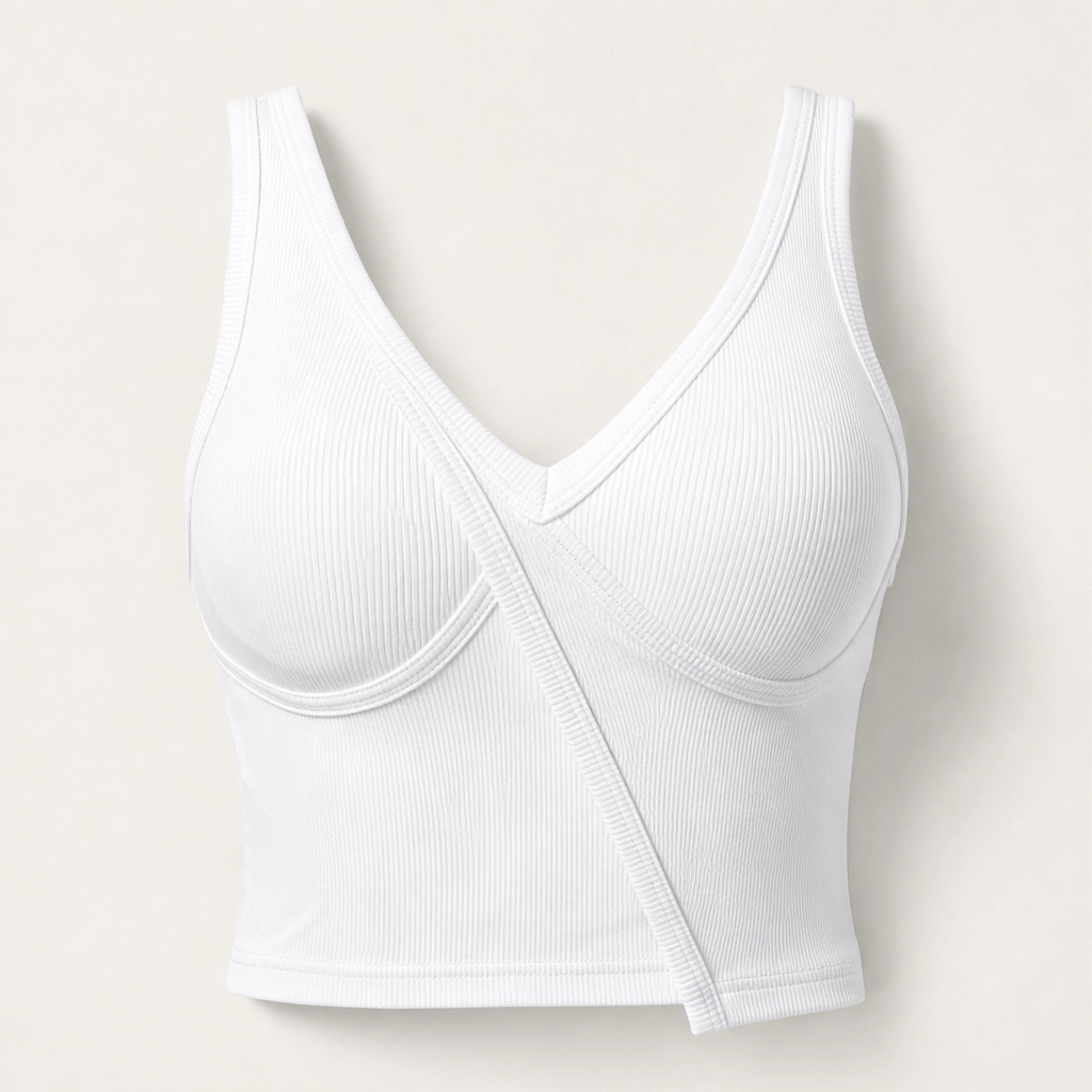 Poise – Built-In Bra Ribbed V-Neck Fitted Tank Top + 50% OFF