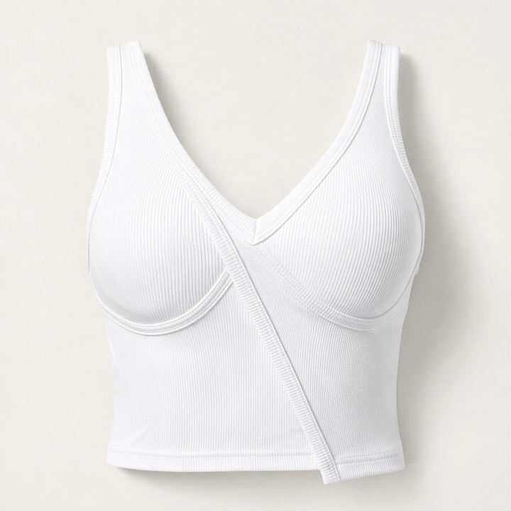 Poise – Built-In Bra Ribbed V-Neck Fitted Tank Top + 50% OFF