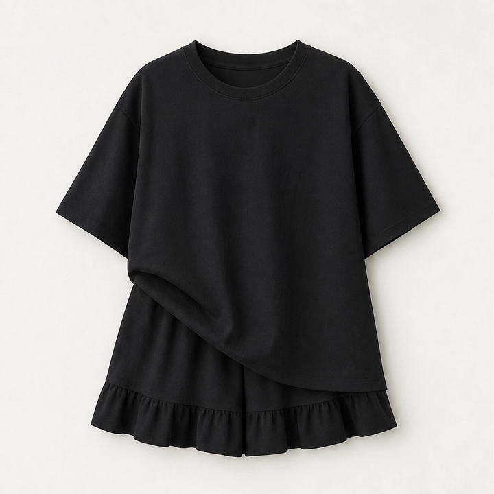 Verandah – Ruffle Hem Two Piece Set with Built-In Shorts + 50% OFF