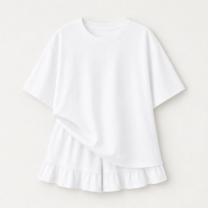 Verandah – Ruffle Hem Two Piece Set with Built-In Shorts + 50% OFF