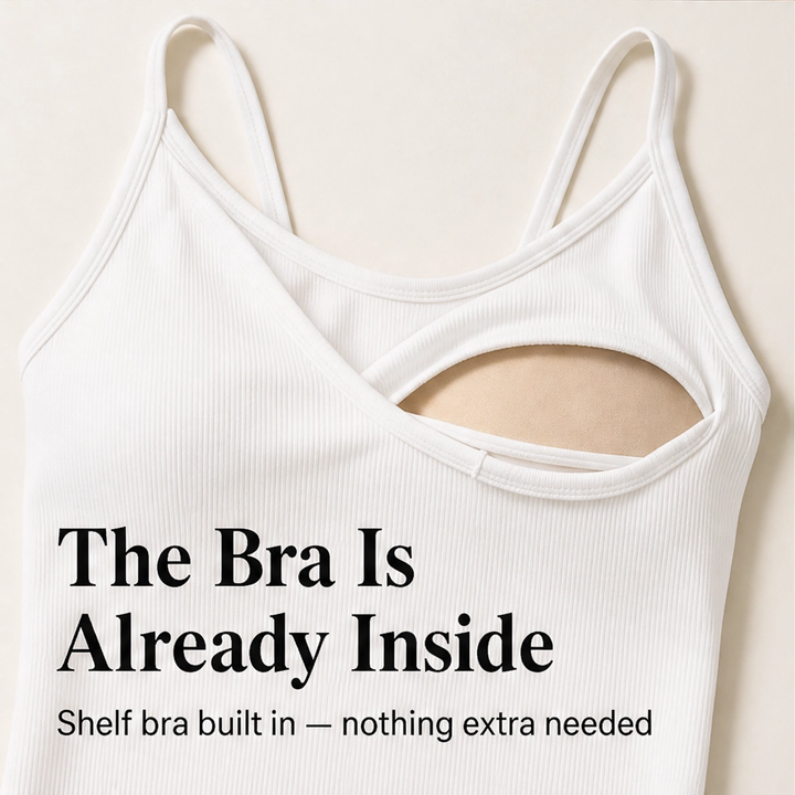 Poise – Built-In Bra Ribbed V-Neck Fitted Tank Top + 50% OFF