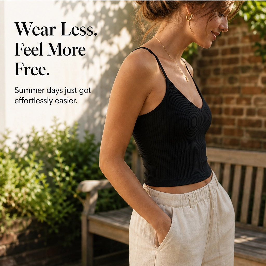 Poise – Built-In Bra Ribbed V-Neck Fitted Tank Top + 50% OFF