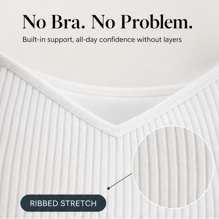 Poise – Built-In Bra Ribbed V-Neck Fitted Tank Top + 50% OFF