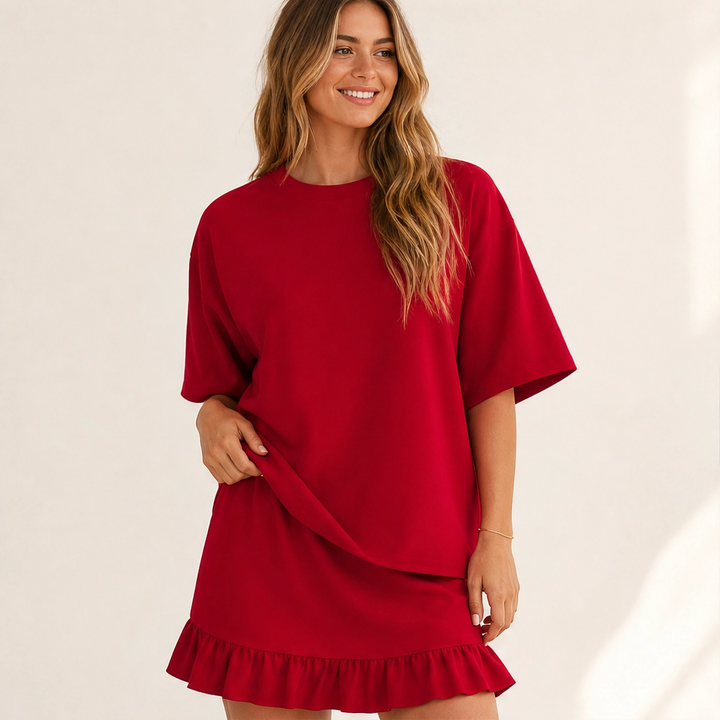 Verandah – Ruffle Hem Two Piece Set with Built-In Shorts + 50% OFF
