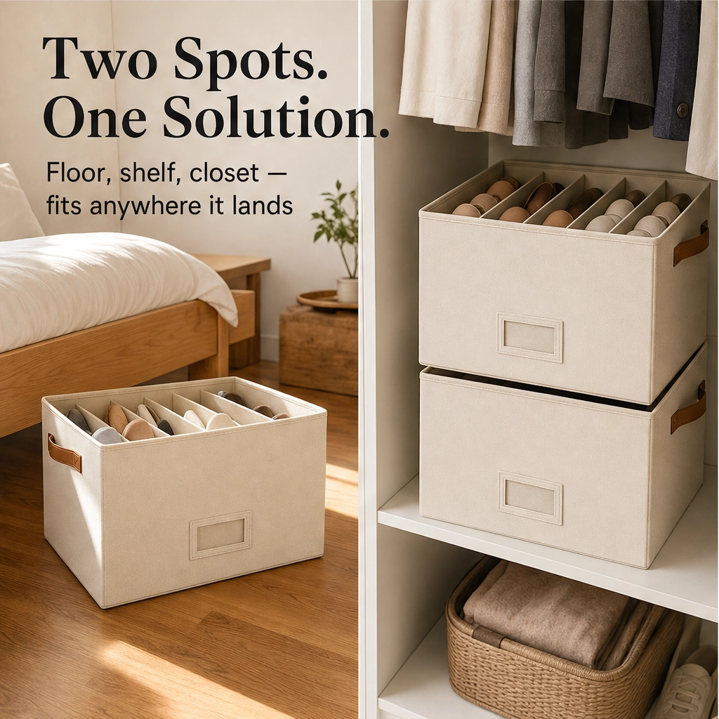 Stowden – 16-Compartment Foldable Shoe Organizer Box with Clear Zip Top+ 50% OFF