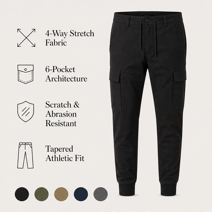 Ridgeline – High-Stretch 6-Pocket Cargo Joggers + 50% OFF