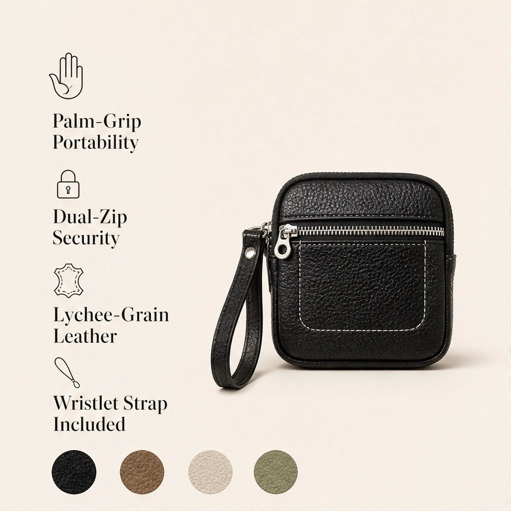 Pebblewick – Genuine Leather Mini Wallet with Double Zip &amp; Keyring + 50% OFF