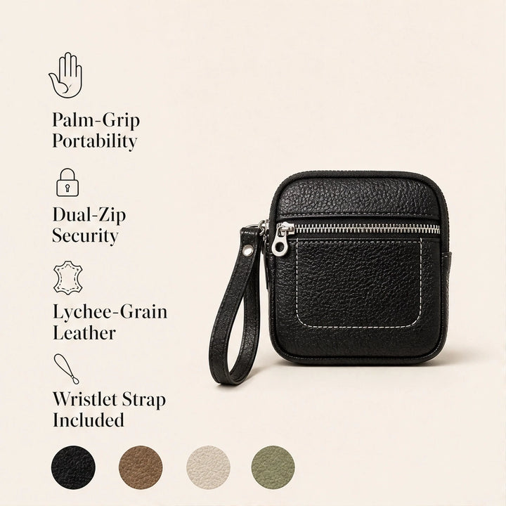 Pebblewick – Genuine Leather Mini Wallet with Double Zip &amp; Keyring + 50% OFF