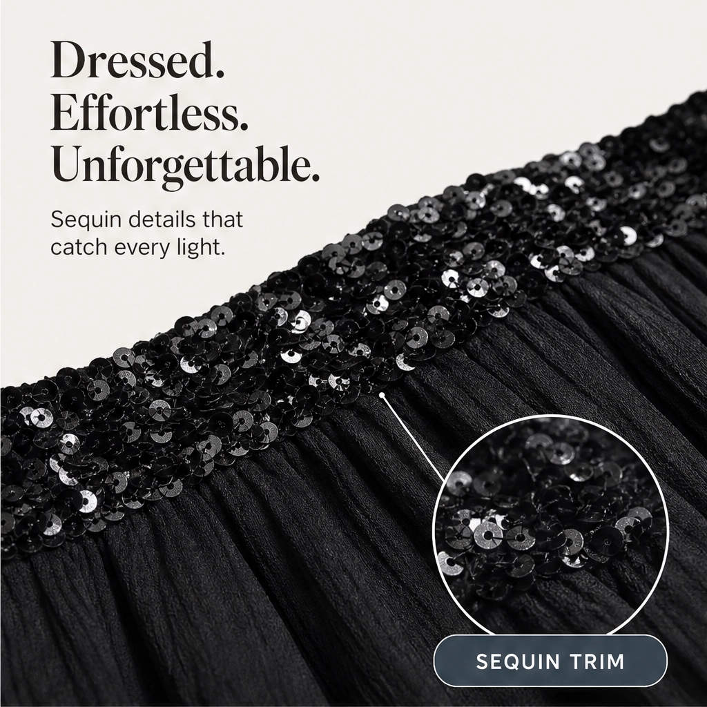 Noirelle – Off-Shoulder Sequined Top &amp; Wide-Leg Pants Set + 50% OFF