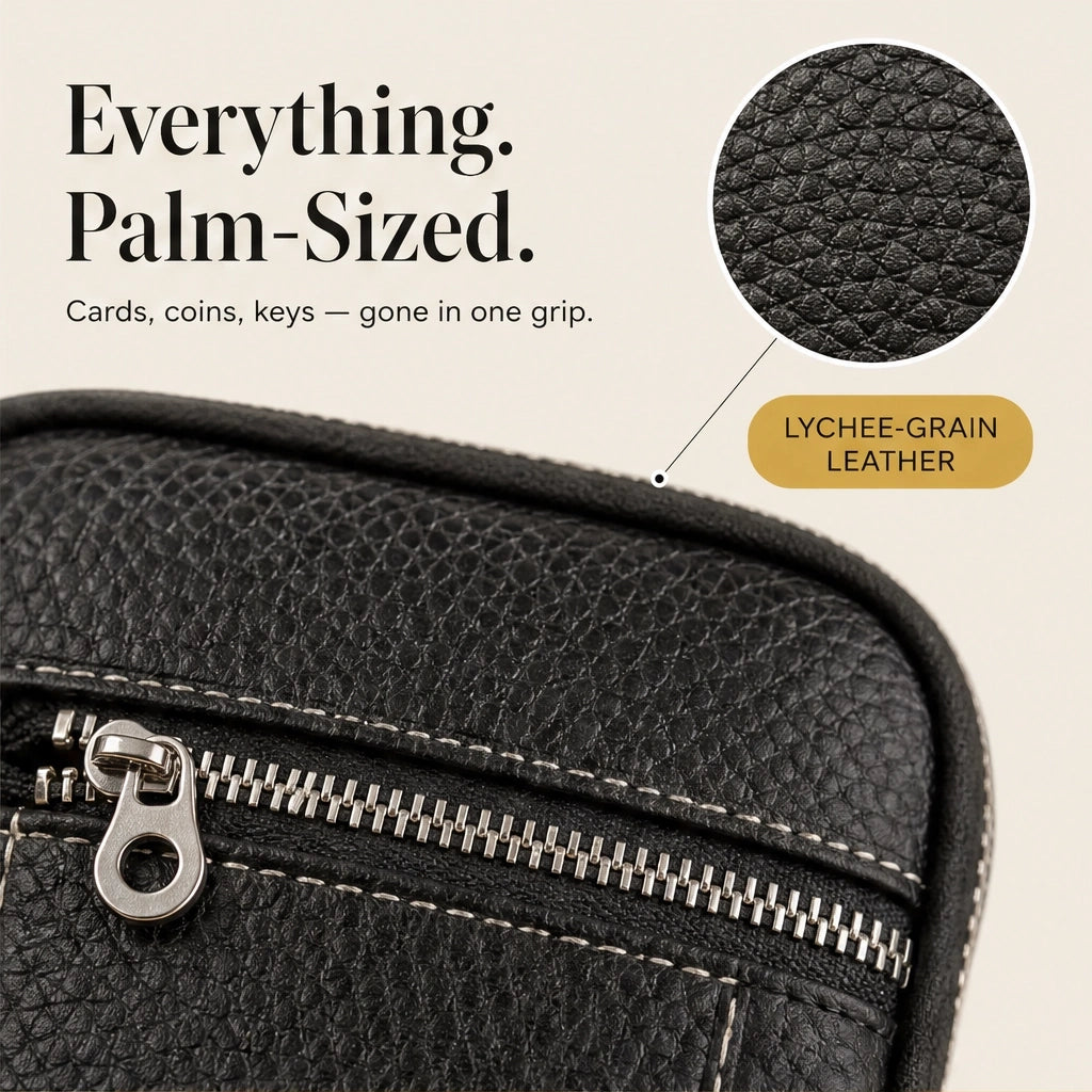 Pebblewick – Genuine Leather Mini Wallet with Double Zip &amp; Keyring + 50% OFF