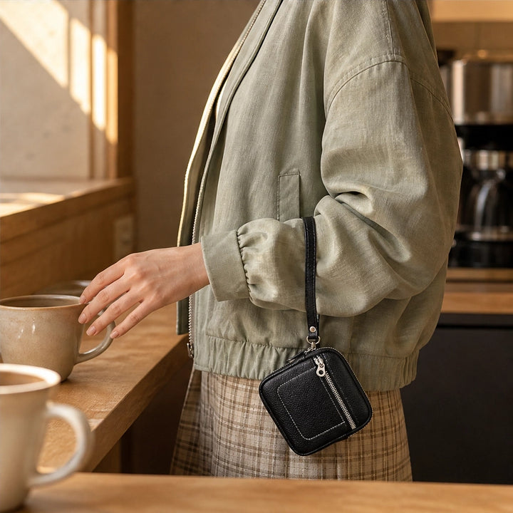 Pebblewick – Genuine Leather Mini Wallet with Double Zip &amp; Keyring + 50% OFF