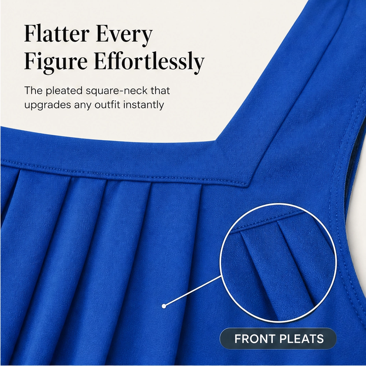Vellara – Pleated Square Neck Flowy Sleeveless Tank Top + 50% OFF