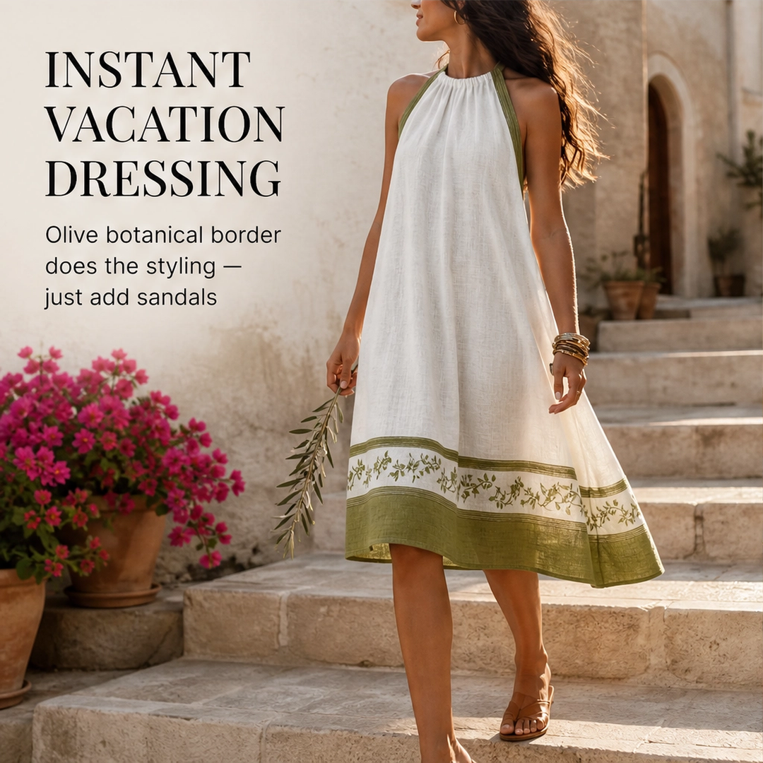 Olivelle – Floral Trim Sleeveless A-Line Linen-Blend Mini Dress + 50% OFF