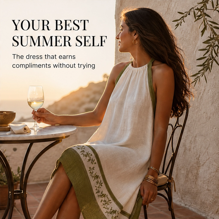 Olivelle – Floral Trim Sleeveless A-Line Linen-Blend Mini Dress + 50% OFF