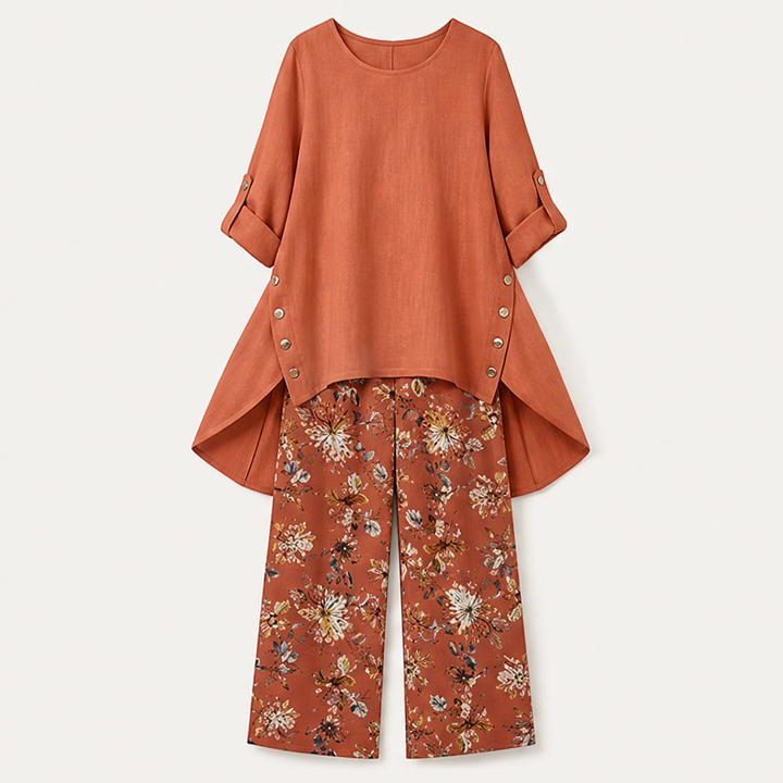 Marisol – Breathable Cotton Linen High-Low Tunic &amp; Wide-Leg Pants Set + 50% OFF