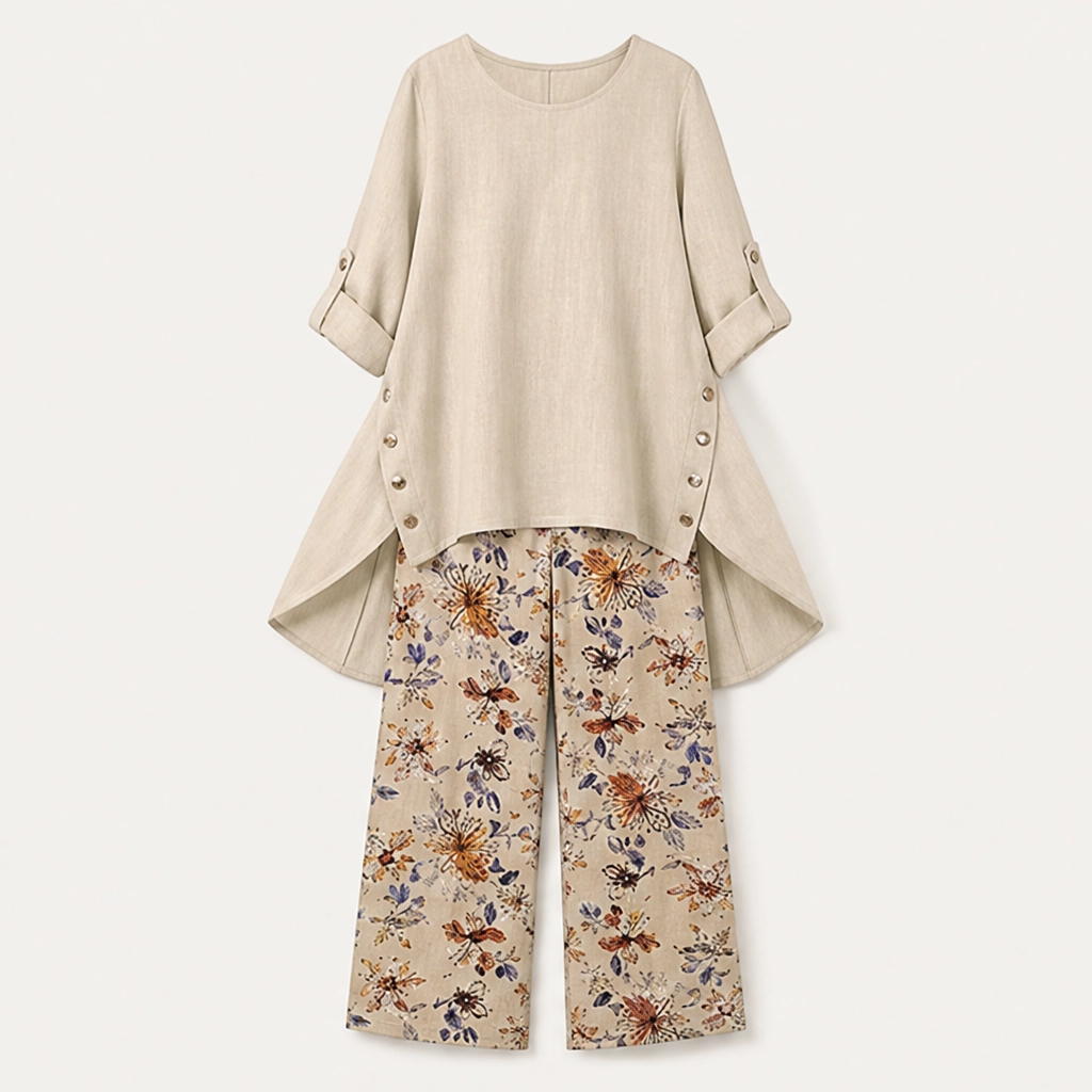 Marisol – Breathable Cotton Linen High-Low Tunic &amp; Wide-Leg Pants Set + 50% OFF