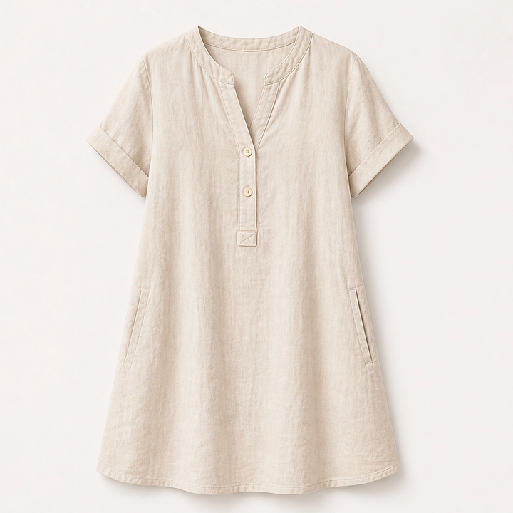 Willowen – Relaxed-Fit V-Neck Tunic Dress with Pockets, Breathable Linen-Blend + 50% OFF