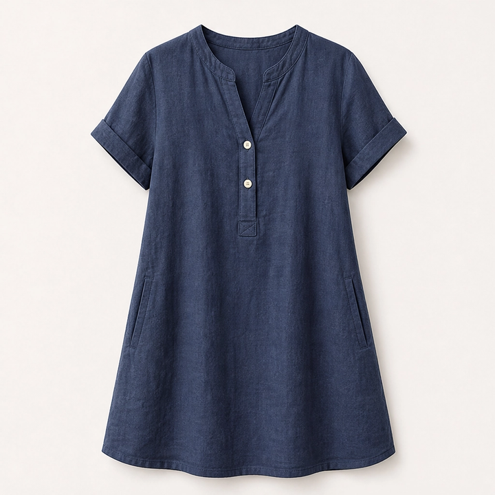 Willowen – Relaxed-Fit V-Neck Tunic Dress with Pockets, Breathable Linen-Blend + 50% OFF