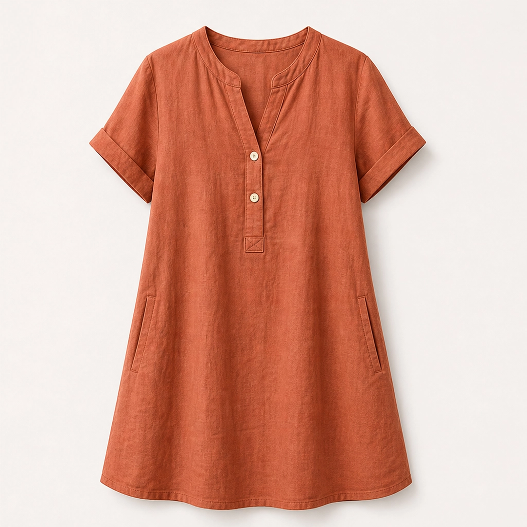 Willowen – Relaxed-Fit V-Neck Tunic Dress with Pockets, Breathable Linen-Blend + 50% OFF