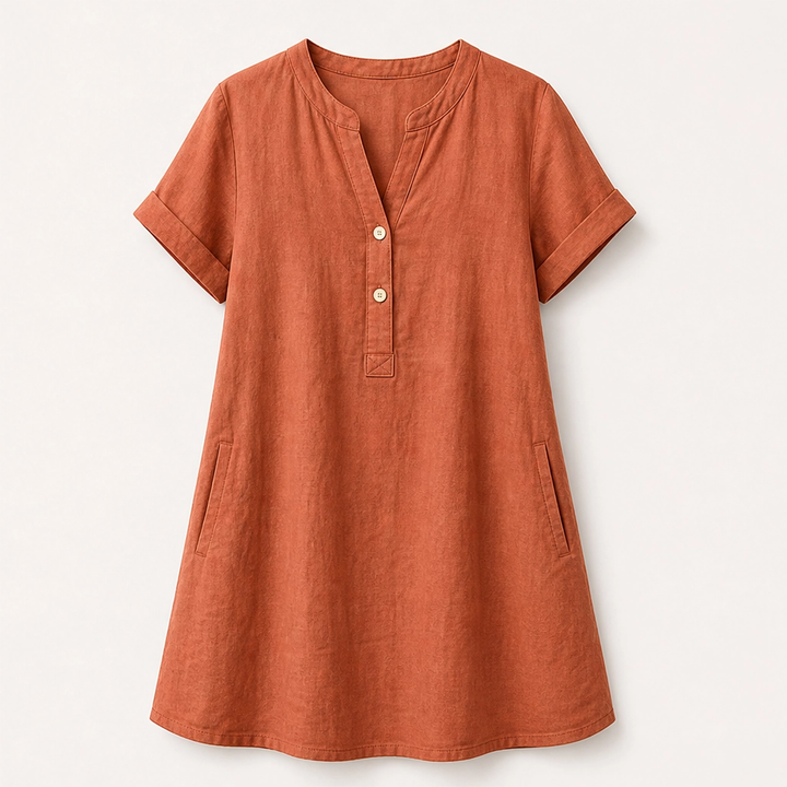 Willowen – Relaxed-Fit V-Neck Tunic Dress with Pockets, Breathable Linen-Blend + 50% OFF