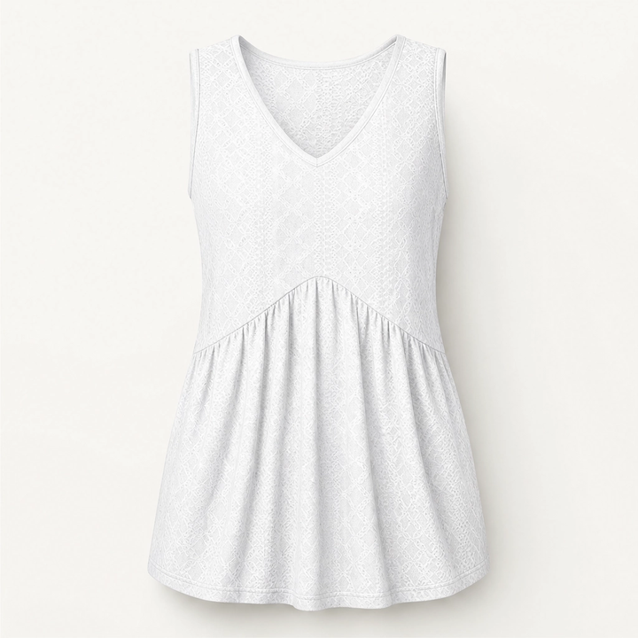 Sway – Eyelet Peplum V-Neck Sleeveless Tank Top + 50% OFF