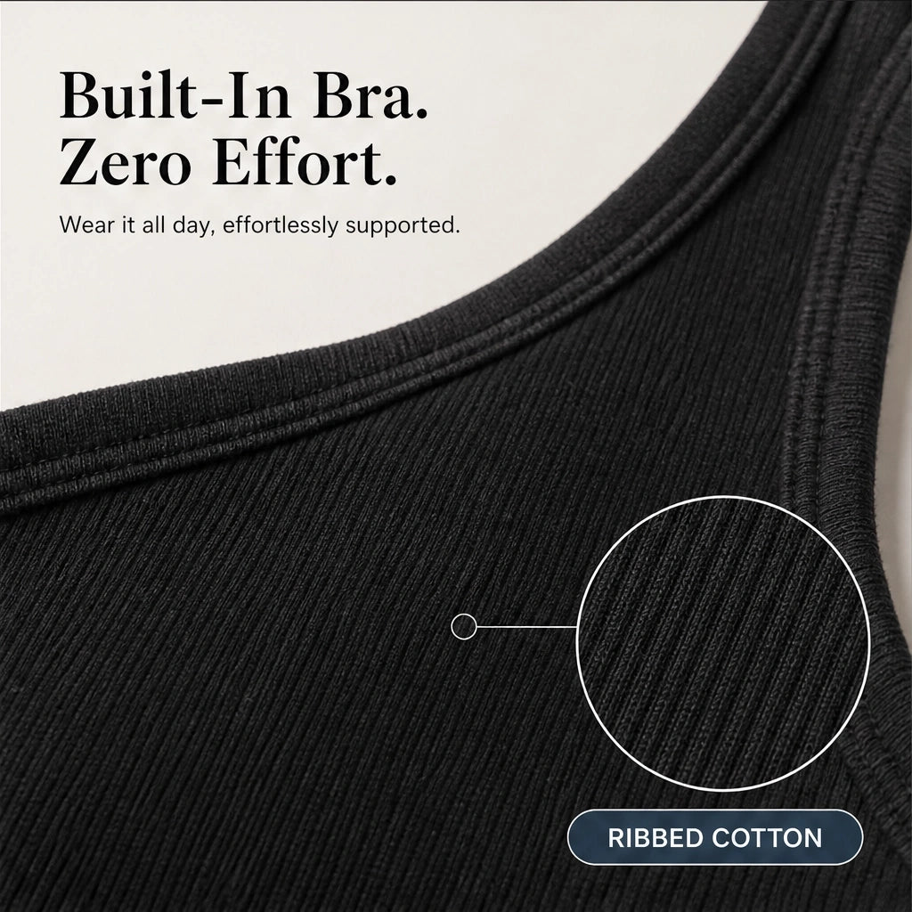 Ribelle – Ribbed V-Neck Tank Top with Built-In Shelf Bra + 1+1 FREE