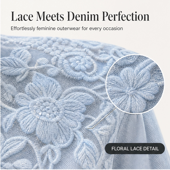 Fleurette – Floral Lace Patchwork Loose Denim Jacket + 50% OFF