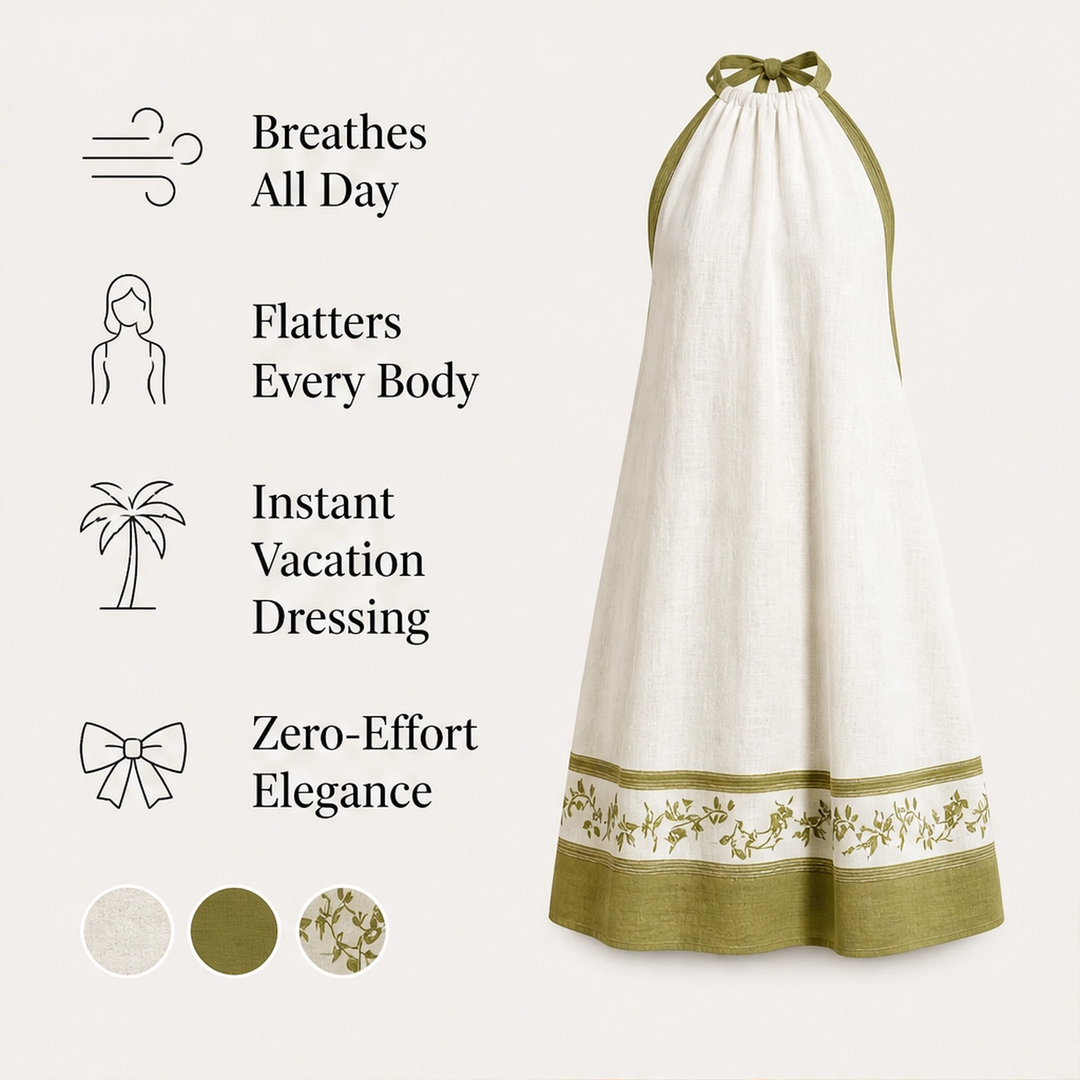 Olivelle – Floral Trim Sleeveless A-Line Linen-Blend Mini Dress + 50% OFF