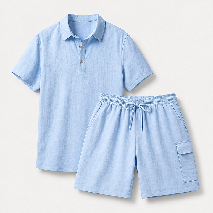 Duneport – Breathable Linen Blend Two-Piece Shirt &amp; Cargo Shorts Set + 50% OFF
