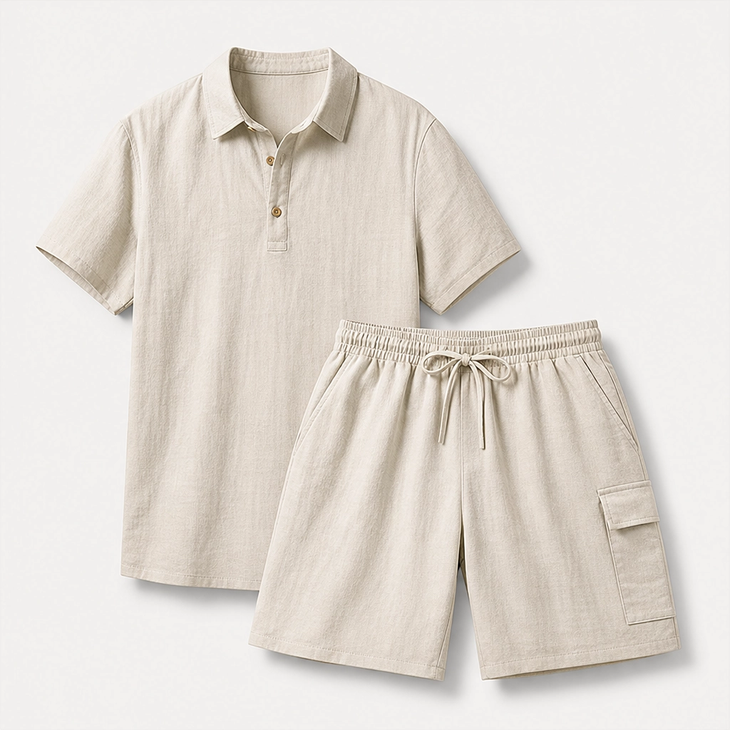 Duneport – Breathable Linen Blend Two-Piece Shirt &amp; Cargo Shorts Set + 50% OFF