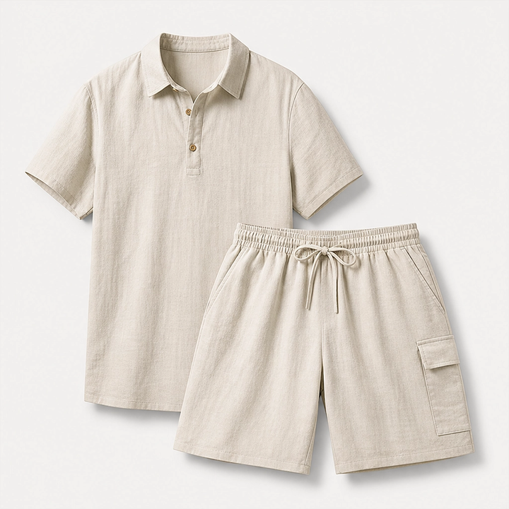 Duneport – Breathable Linen Blend Two-Piece Shirt &amp; Cargo Shorts Set + 50% OFF