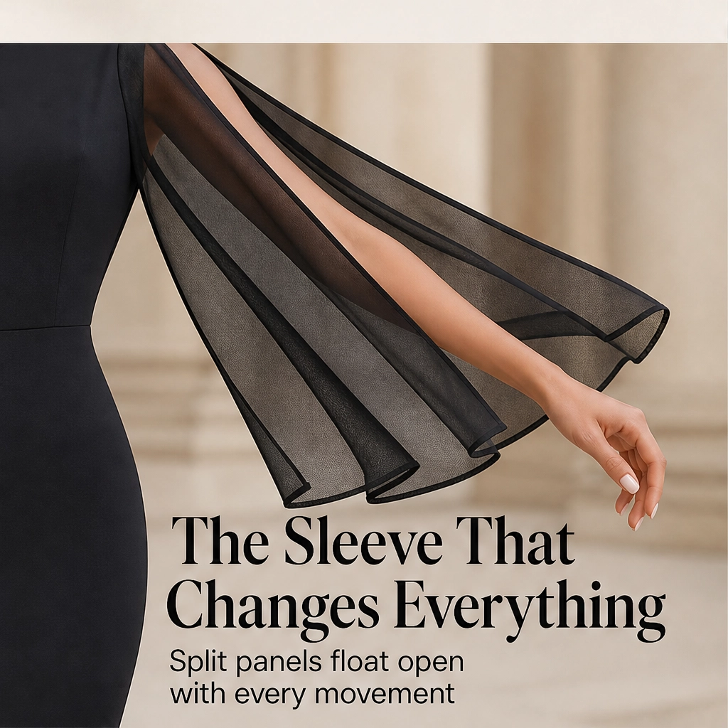 Soirelle – Chiffon Cape-Sleeve Fitted Midi Dress + 50% OFF
