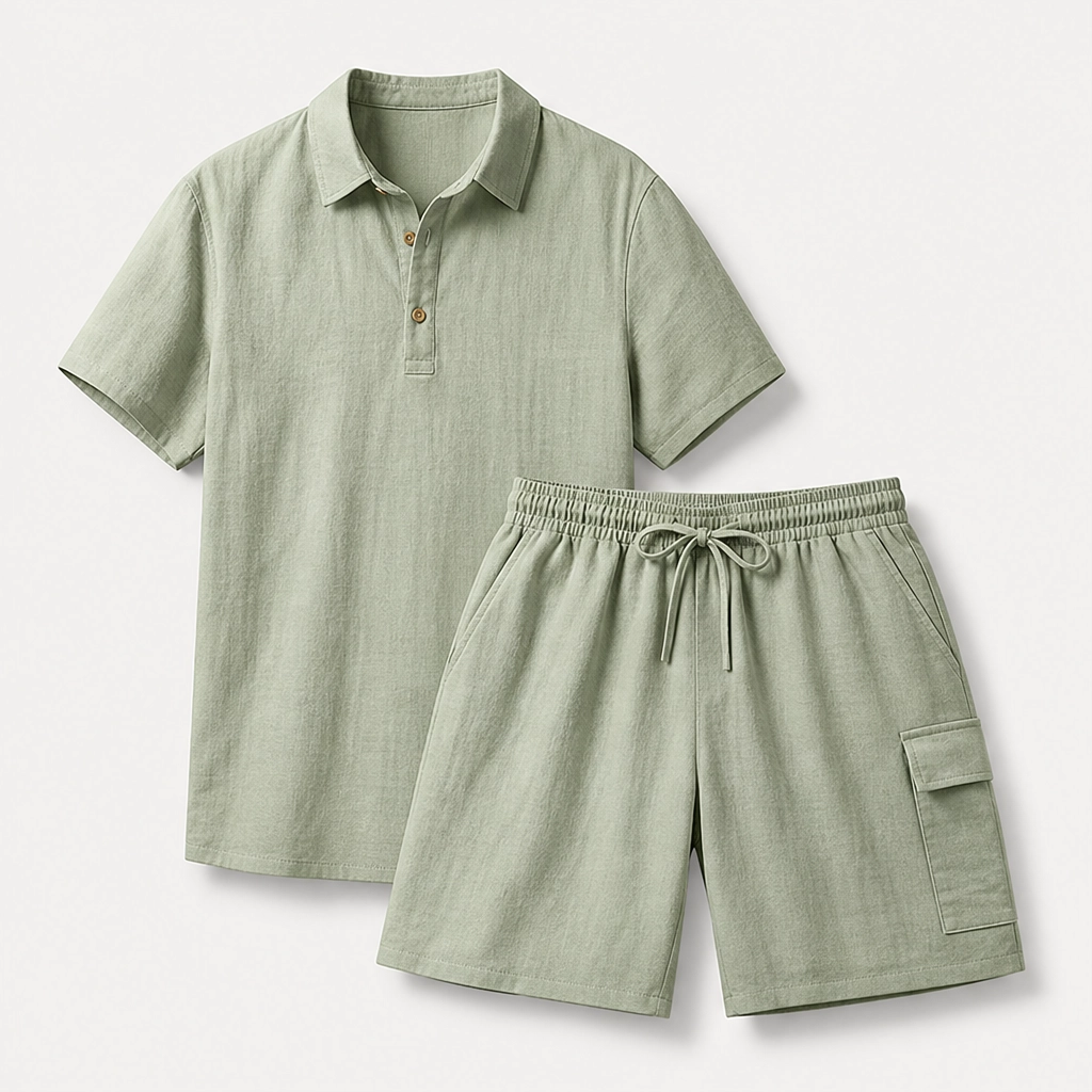 Duneport – Breathable Linen Blend Two-Piece Shirt &amp; Cargo Shorts Set + 50% OFF