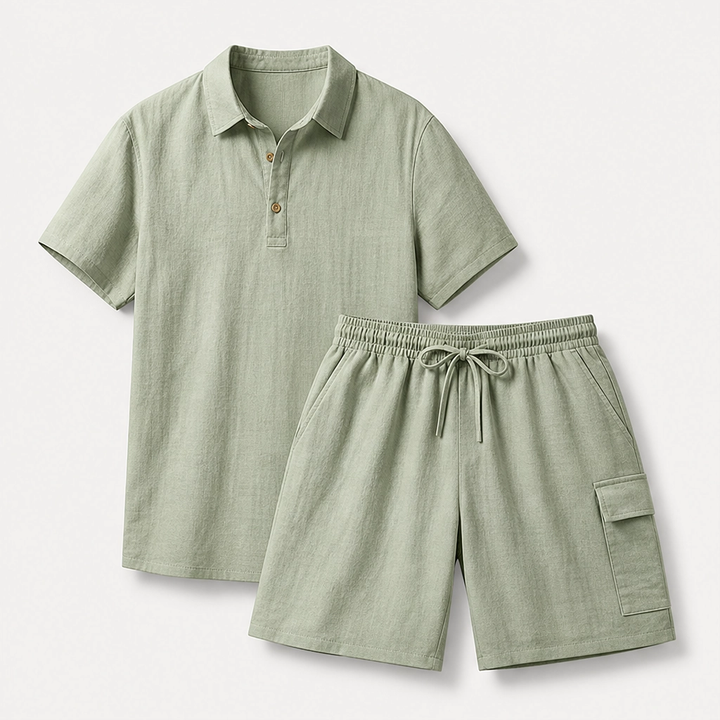 Duneport – Breathable Linen Blend Two-Piece Shirt &amp; Cargo Shorts Set + 50% OFF