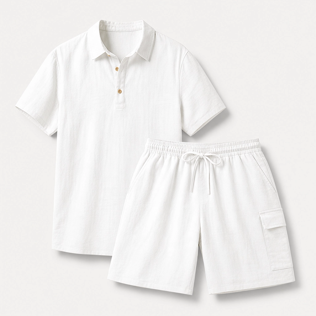 Duneport – Breathable Linen Blend Two-Piece Shirt &amp; Cargo Shorts Set + 50% OFF