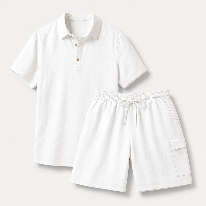 Duneport – Breathable Linen Blend Two-Piece Shirt &amp; Cargo Shorts Set + 50% OFF