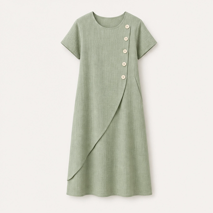 Solene – Asymmetrical Button Breathable Summer Midi Dress + 50% OFF