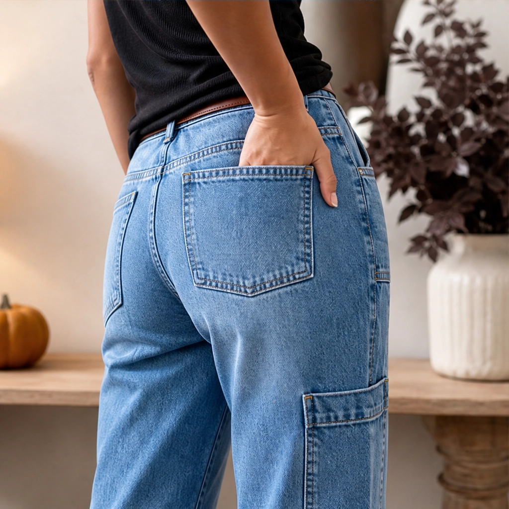 Marlowe – Barrel-Fit Cropped Denim Pants with Utility Pockets, Mid-Waist + 50% OFF