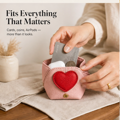 Pebble & Heart – Top-Grain Leather Squeeze-Top Mini Coin Pouch with Heart Detail + 1+1 FREE