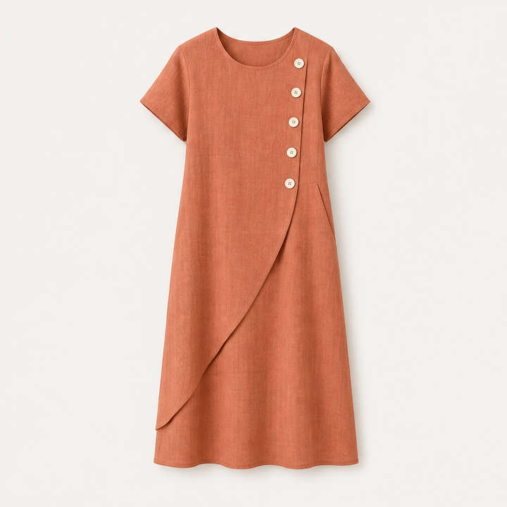 Solene – Asymmetrical Button Breathable Summer Midi Dress + 50% OFF
