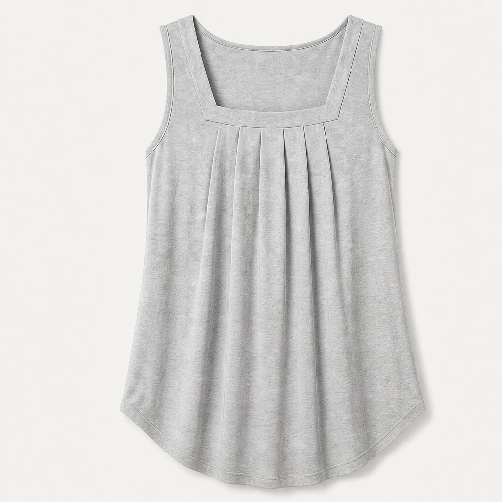 Vellara – Pleated Square Neck Flowy Sleeveless Tank Top + 50% OFF