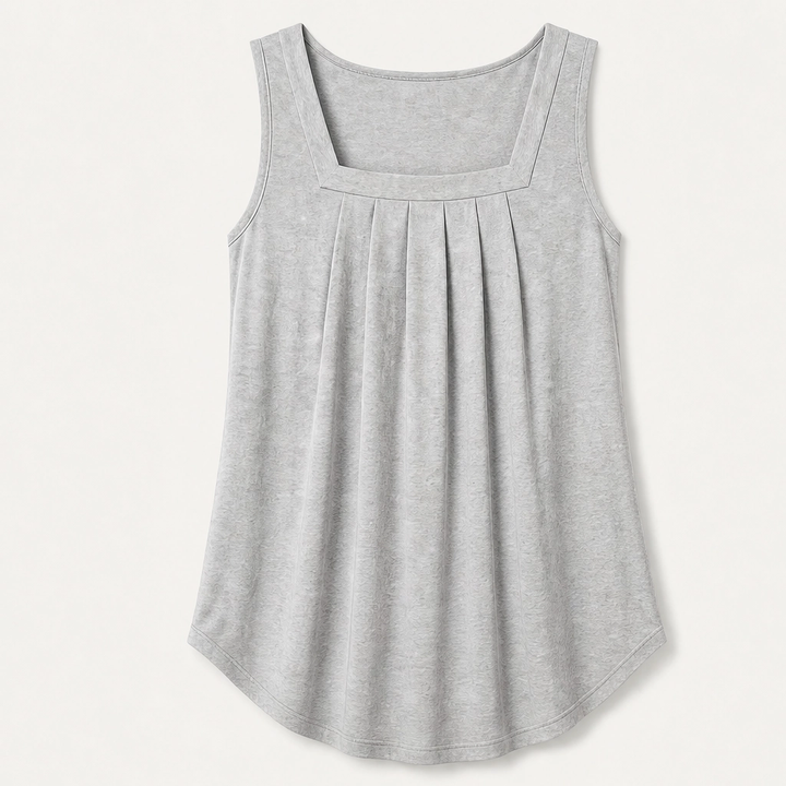 Vellara – Pleated Square Neck Flowy Sleeveless Tank Top + 50% OFF