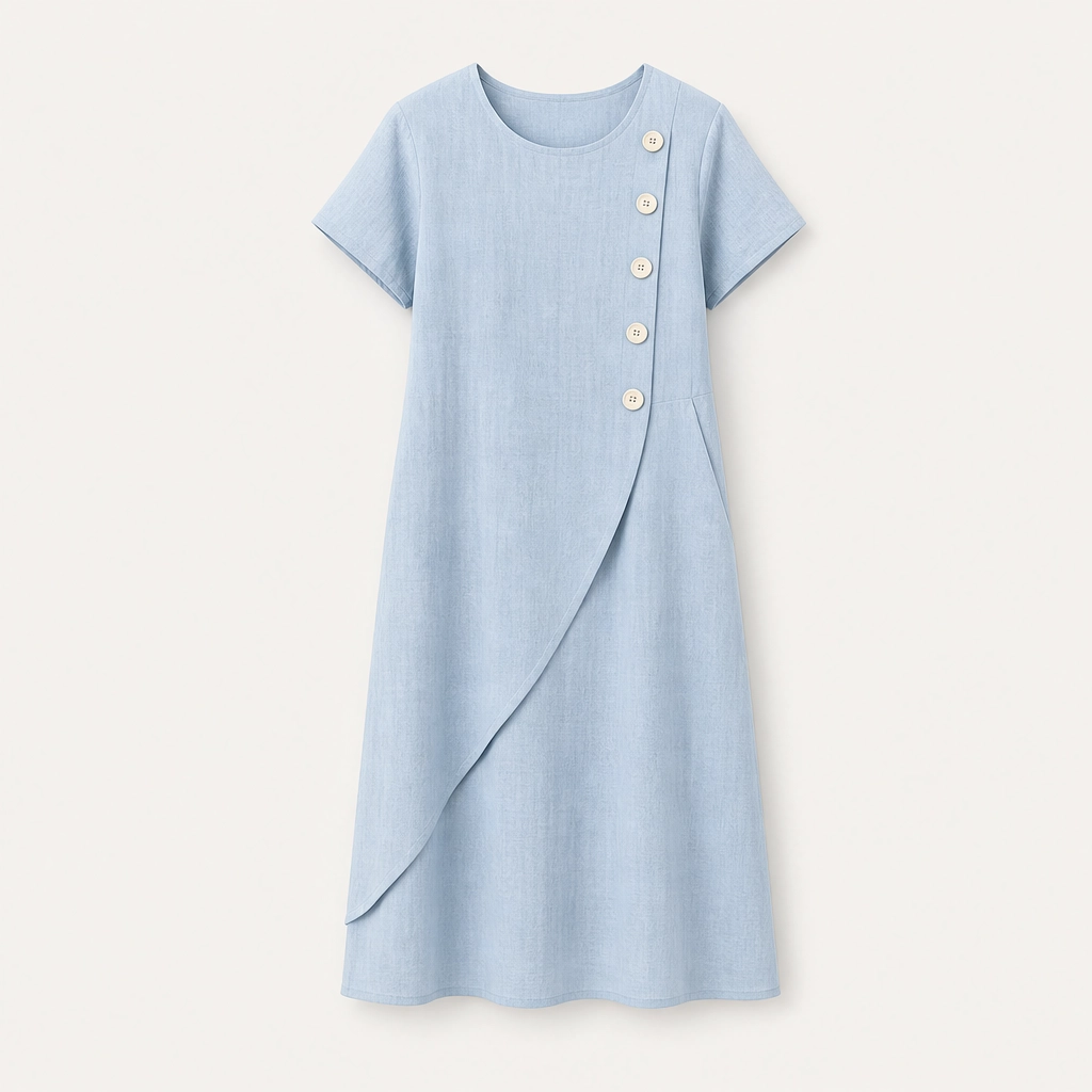 Solene – Asymmetrical Button Breathable Summer Midi Dress + 50% OFF