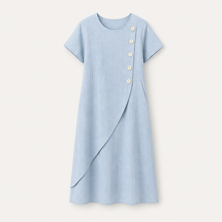 Solene – Asymmetrical Button Breathable Summer Midi Dress + 50% OFF