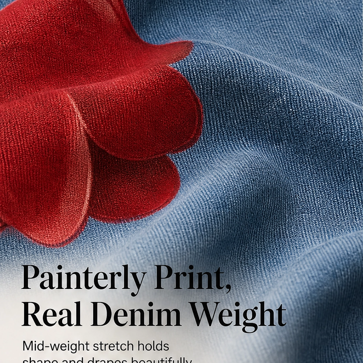 Petalene – Artistic Floral-Print Wide-Leg Cropped Jeans + 50% OFF