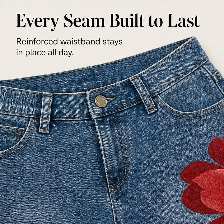 Petalene – Artistic Floral-Print Wide-Leg Cropped Jeans + 50% OFF